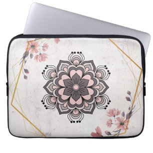 Calming Harmony – Pink and Grey Floral Art Laptop Sleeve