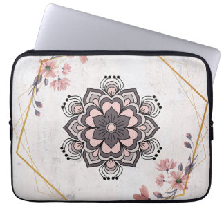Calming Harmony – Pink and Grey Floral Art Laptop Sleeve
