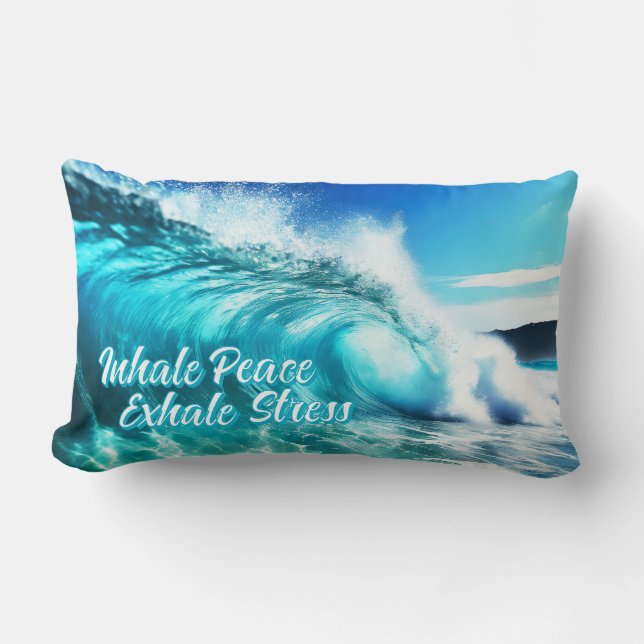 Calming Inspirational Ocean Wave Lumbar Cushion (Front)