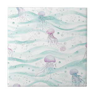 Calming Jellyfish Ocean Pattern Ceramic Tile