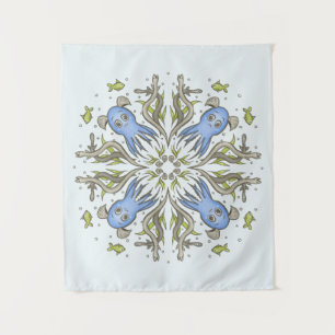 Calming Kawaii Octopus Kaleidoscope - Ocean Dreams Tapestry
