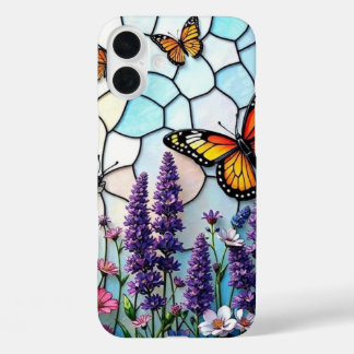 Calming Lavander and Butterflies Stained Glass iPhone 16 Plus Case