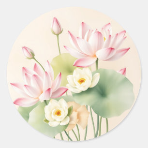 Calming Lotus Flowers in Watercolor Classic Round Sticker