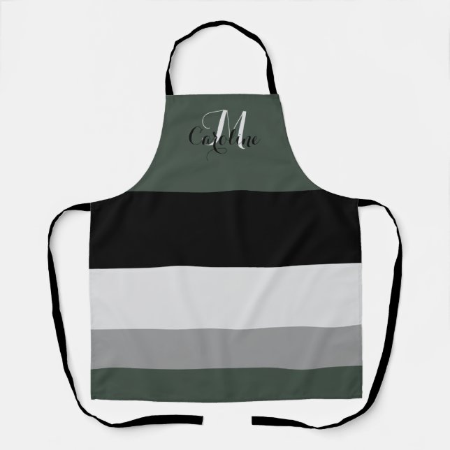 Calming Monogrammed Striped Business Apron (Front)
