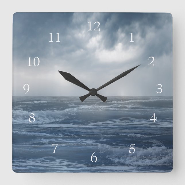 Calming Ocean Waves Sea Crest Dark Clouds Square Wall Clock (Front)