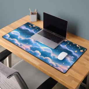Calming Pastel Blue Celestial Moon Desk Mat