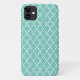 Calming & Peaceful Pattern: Mint, White Quatrefoil iPhone 11 Case