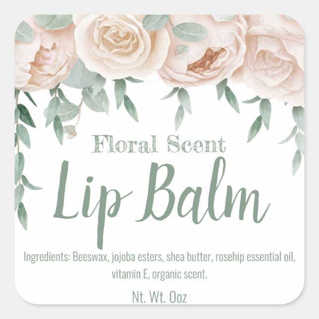 Calming Pink Roses Lip Balm Tube Labels (Front)