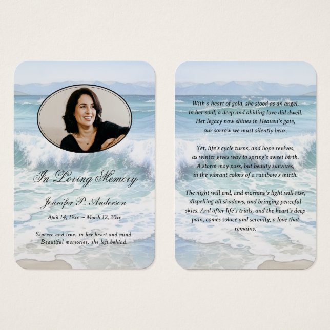 Calming Seashore Memorial Photo Cards (Front & Back)