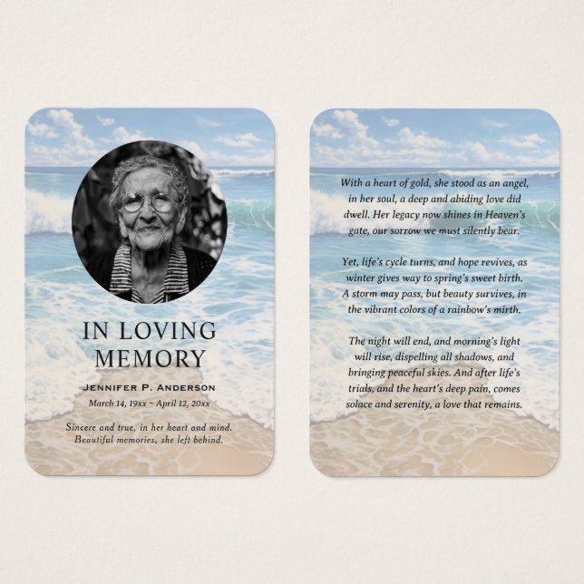 Calming Seashore Memorial Prayer Photo Cards (Front & Back)