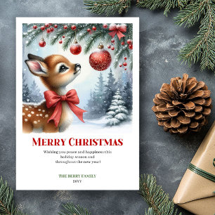 Calming Snowy Fawn Watercolor Christmas Greeting  Holiday Card
