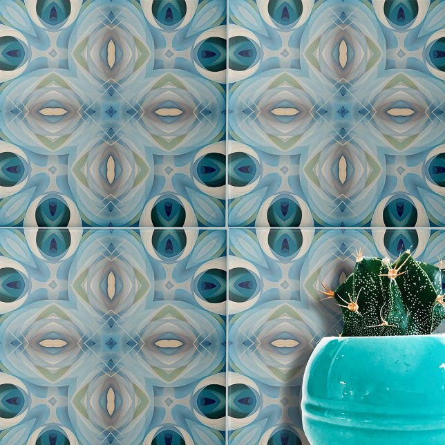 Calming Soft Blue and Indigo Geometric Pattern Ceramic Tile (Creator Uploaded)