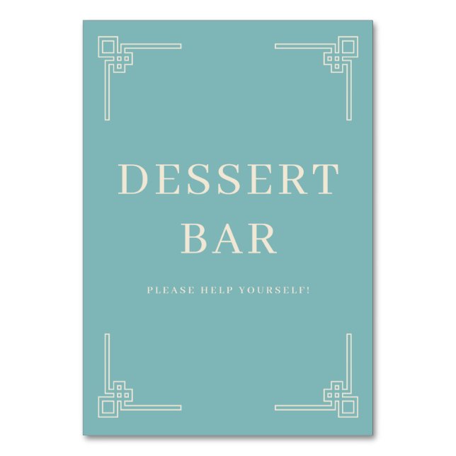 Calming Teal Minimalist Dessert Bar Sign Table Number (Front)