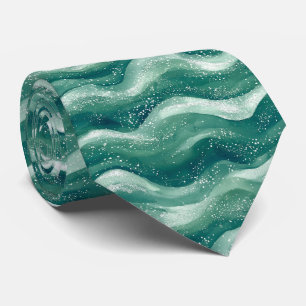 Calming Teal Watercolor Ocean Wave Art Tie