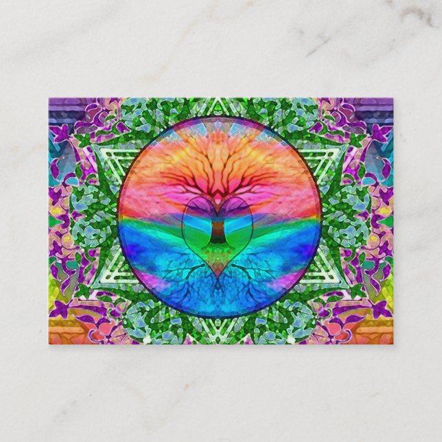 Calming Tree of Life in Rainbow Colours Business Card (Front)
