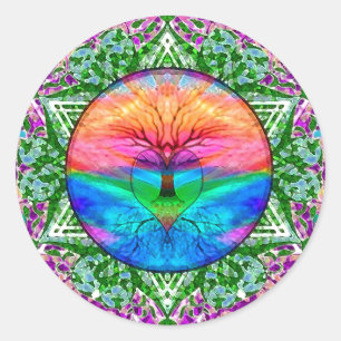 Calming Tree of Life in Rainbow Colours  Classic Round Sticker