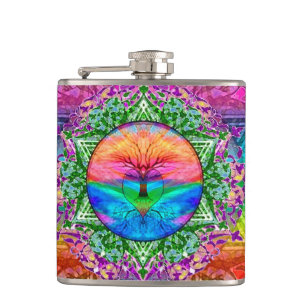 Calming Tree of Life in Rainbow Colours Hip Flask