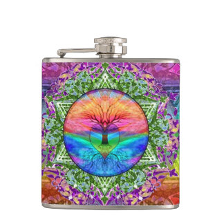 Calming Tree of Life in Rainbow Colours Hip Flask