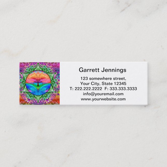 Calming Tree of Life in Rainbow Colours Mini Business Card (Front)