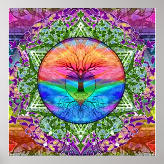 Calming Tree of Life in Rainbow Colours Poster