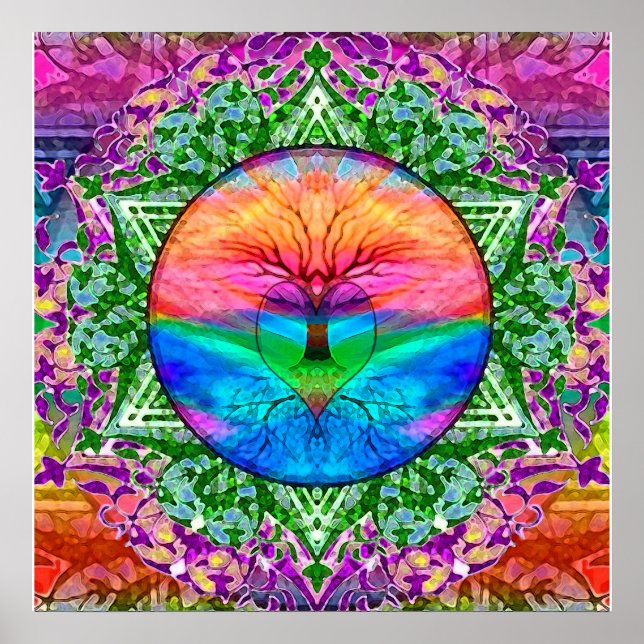 Calming Tree of Life in Rainbow Colours Poster (Front)