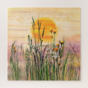 Calmness - Sun Field Landscape - Original Painting Jigsaw Puzzle