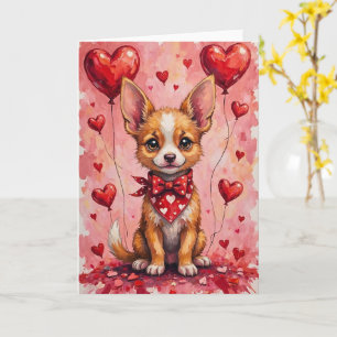 Calupoh Valentine Dog Sitting with Hearts Red Card