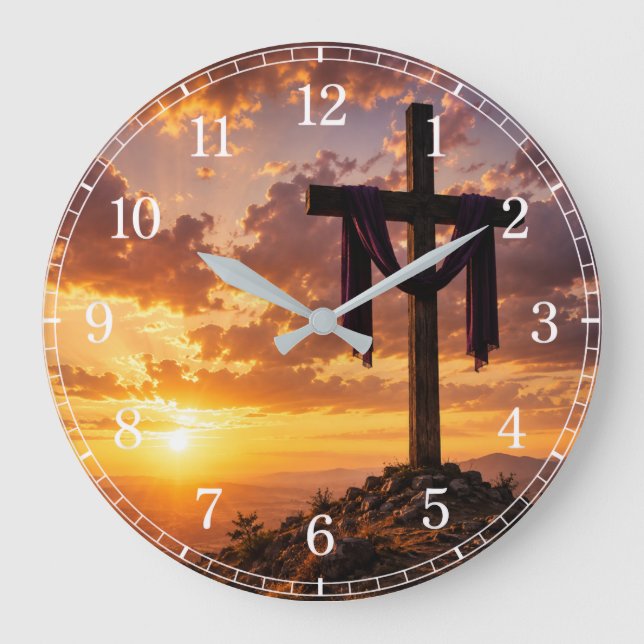 Calvary Cross Wall Clock — Inspirational Design (Front)