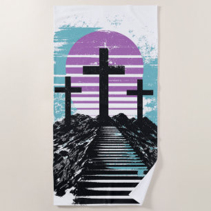 Calvary Golgotha it is finished Modern Christian Beach Towel