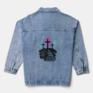 Calvary Golgotha it is finished Modern Christian Denim Jacket