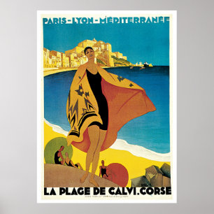 Calvi Beach, France vintage travel poster