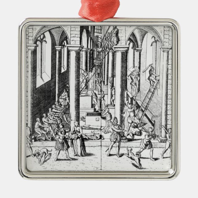 Calvinists destroying statues metal ornament (Front)