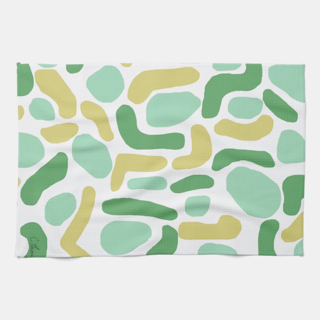 Calypso Modern Abstract Green Lime Gold  Tea Towel (Horizontal)