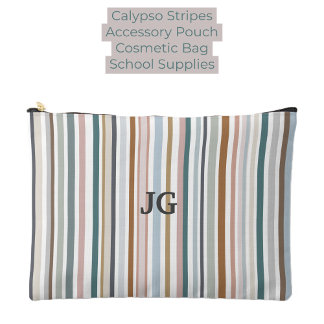 Calypso Stripes Colourful Teal Pink Grey Tan Blue Accessory Pouch