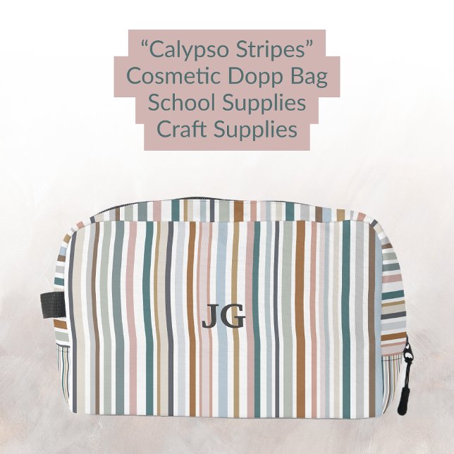Calypso Stripes Colourful Teal Pink Grey Tan Blue Dopp Kit (Calypso Stripes Colorful Teal Pink Gray Tan Blue Dopp Kit, Cosmetic Bag, Craft or School Supplies)
