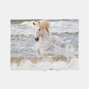 Camargue Horse in the Surf Fleece Blanket