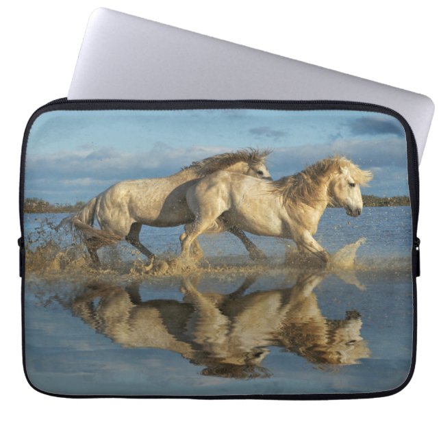 Camargue Horses and Reflection, Southern France Laptop Sleeve (Front)