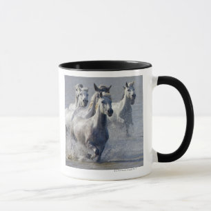 Camargue horses running on marshland to cross mug