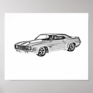 Camaro Z28 Black and White Illustration Poster