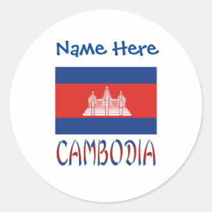 Cambodia and Cambodian Flag Blue Personalisation  Classic Round Sticker