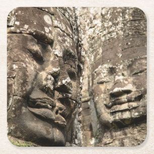 Cambodia, Angkor Wat. Angkor Thom, Bayon Square Paper Coaster