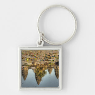 Cambodia, Angkor Wat. Reflection of temple Key Ring