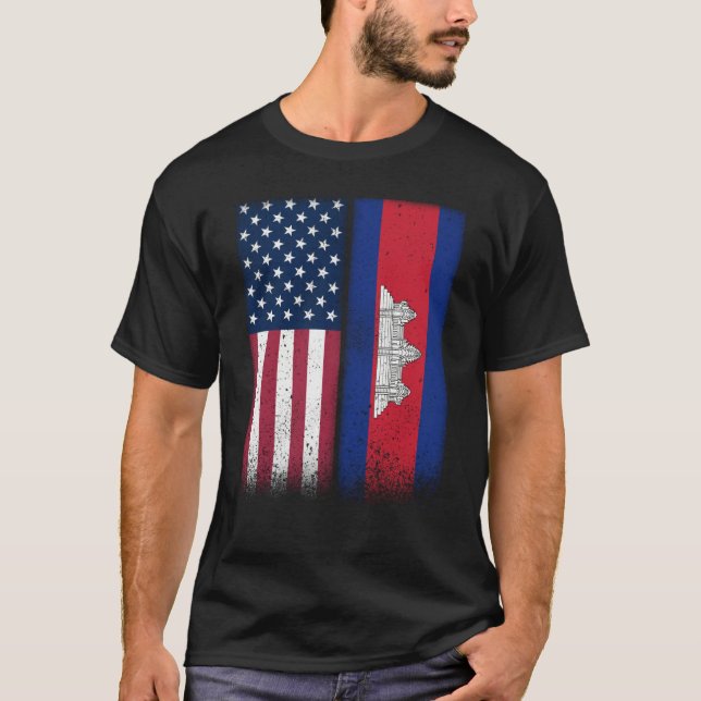Cambodia Cambodia American Flags Proud USA Cambodi T-Shirt (Front)