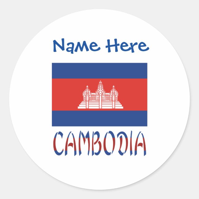 Cambodia Cambodian Flag Blue Personalisation  Classic Round Sticker (Front)