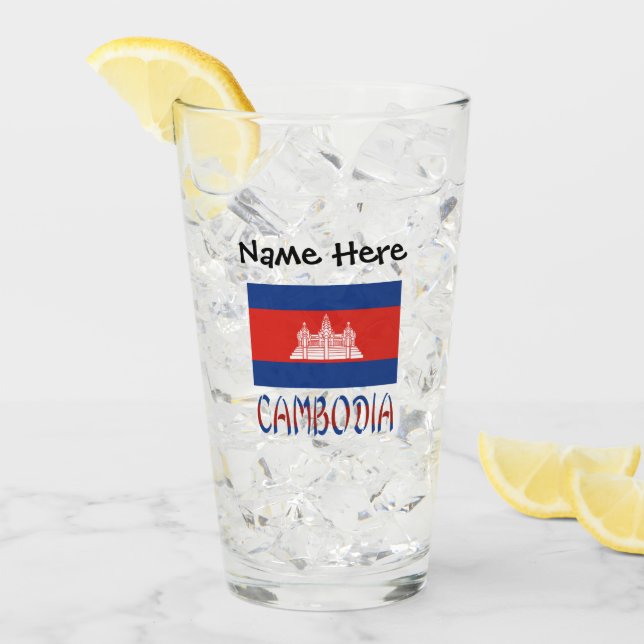 Cambodia Cambodian Flag Personalised  Glass (Front Ice)