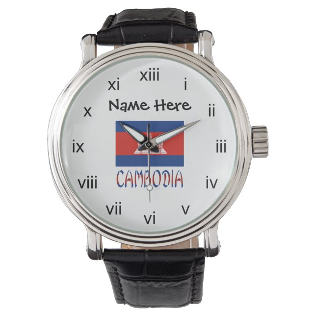 Cambodia Cambodian Flag Personalised Name  Watch (Front)