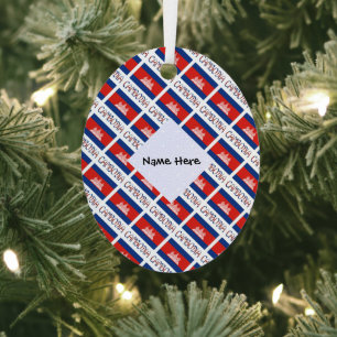 Cambodia Cambodian Flag Tiled Personalised  Metal Tree Decoration