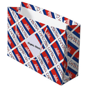 Cambodia Cambodian Flag Tiled Personalised Name Large Gift Bag