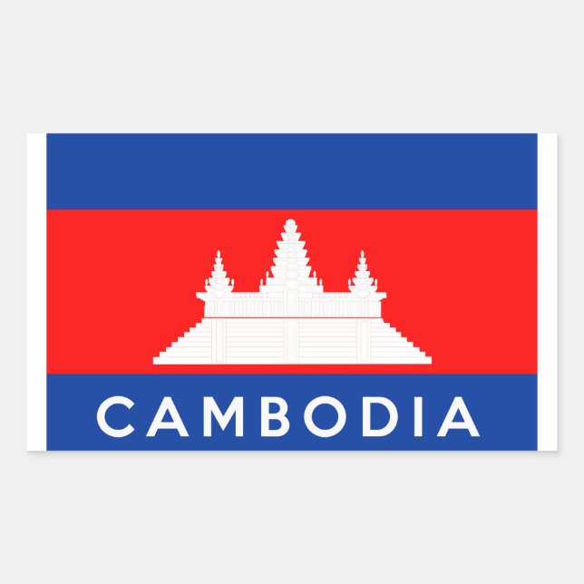cambodia country flag symbol name text rectangular sticker (Front)