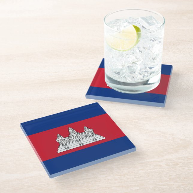 Cambodia flag glass coaster (Angled)